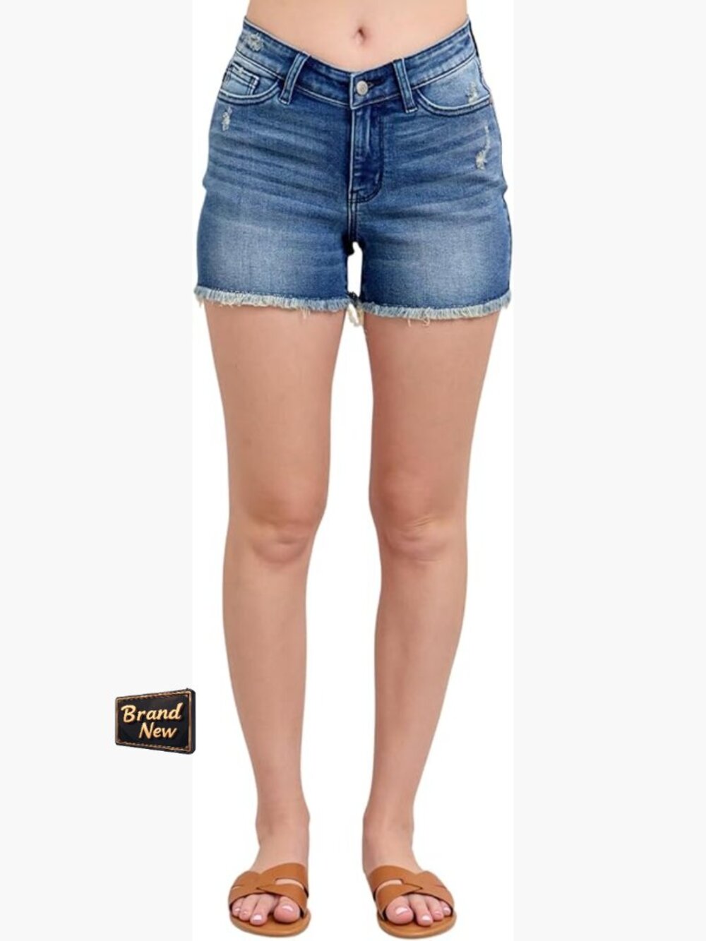 High Waist V-Front Fray Hem Denim Shorts